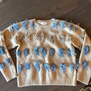 THML beige sweater with blue and beige detail, S
